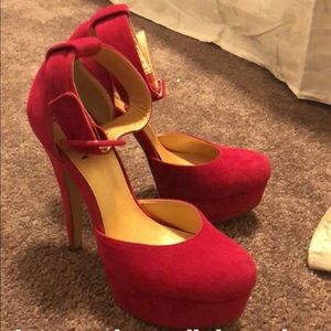 Pink fabric high heels